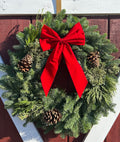22" Mixed Wreath With Cones & BOW
