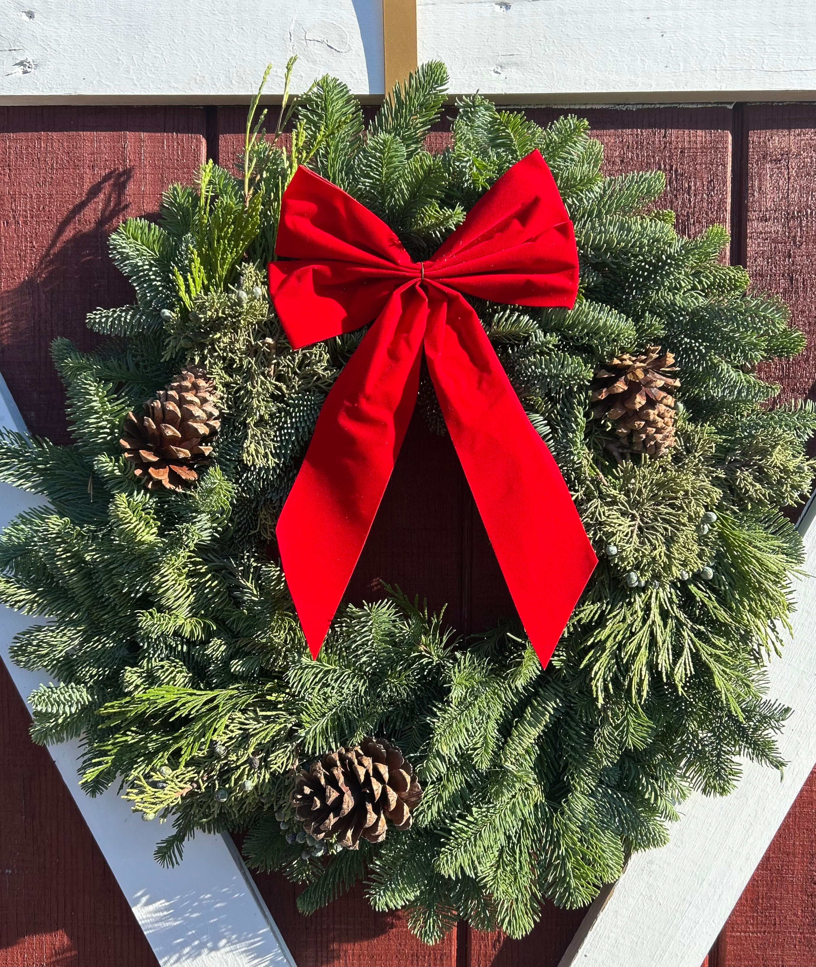 22" Mixed Wreath With Cones & BOW