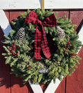 30" Mixed Wreath With Premium Bow, Bells & Frosted Cones