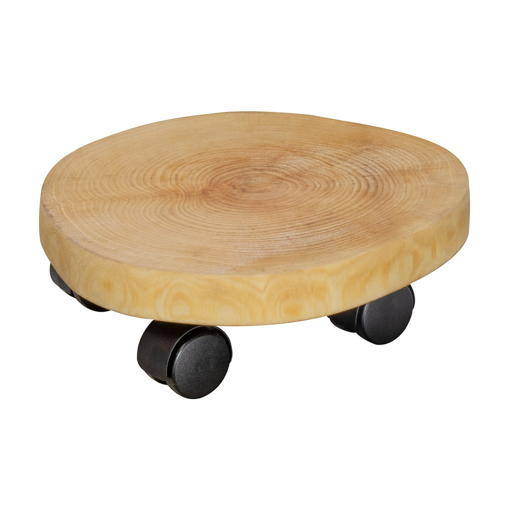 10" Natural Birch Round Wooden Plant Caddy