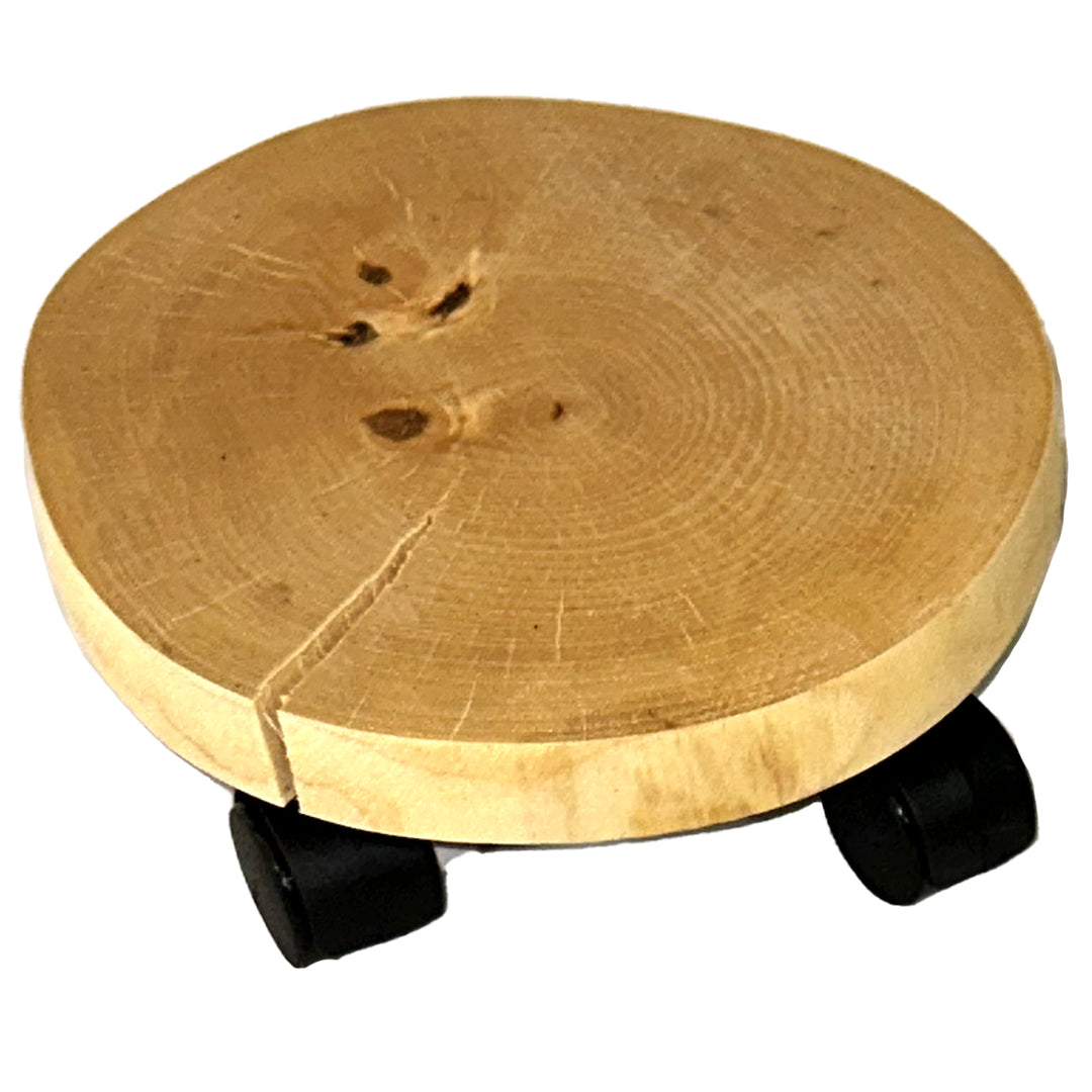 10" Natural Birch Round Wooden Plant Caddy