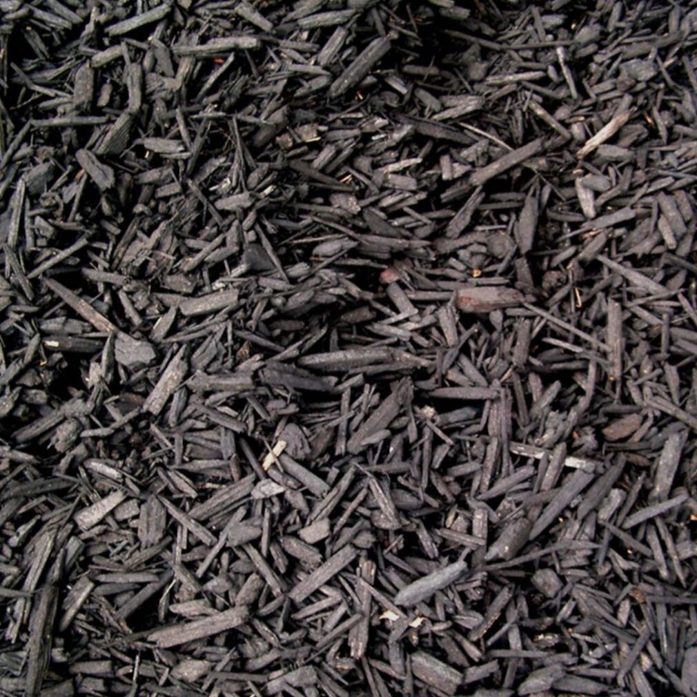 Black colored shredded mulch