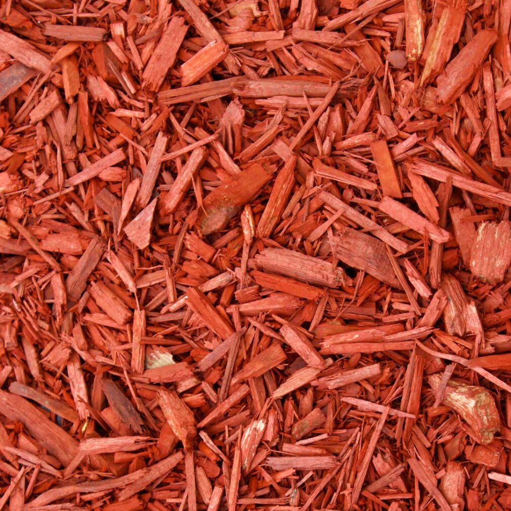 Red colored shredded mulch